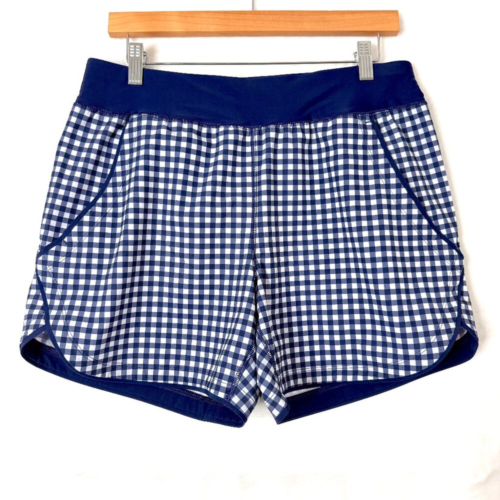 LANDS END x DRAPER JAMES Retro Gingham Unlined Pockets 5" Swim Shorts Womens 10